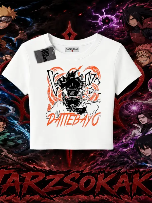 Naruto Uzumaki Premium Anime Kadın Baby Tee Beyaz