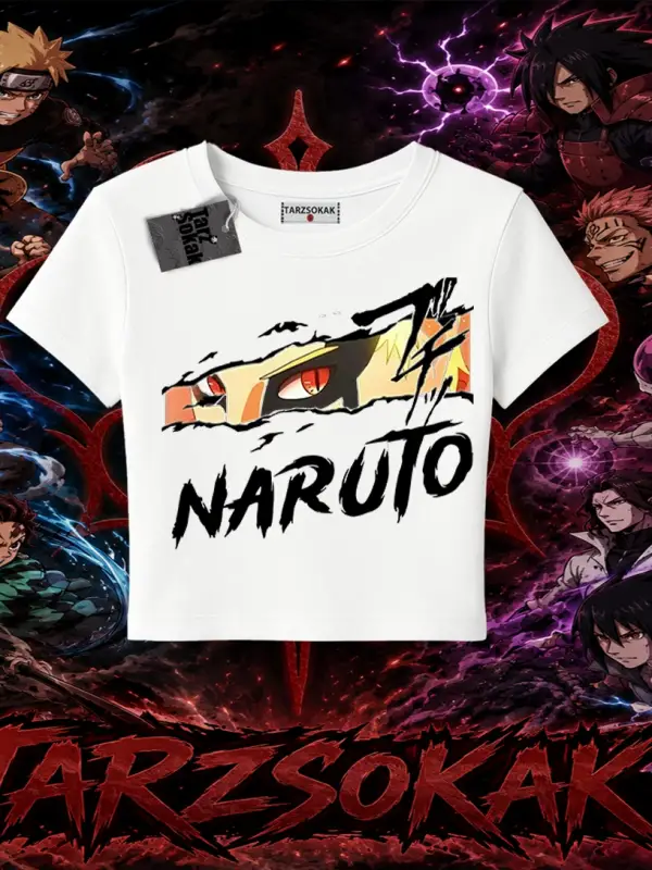Naruto Uzumaki Premium Anime Kadın Baby Tee Beyaz