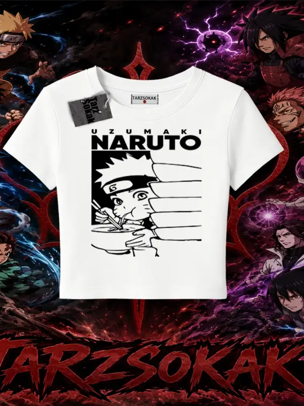 Naruto Uzumaki Premium Anime Kadın Baby Tee Beyaz