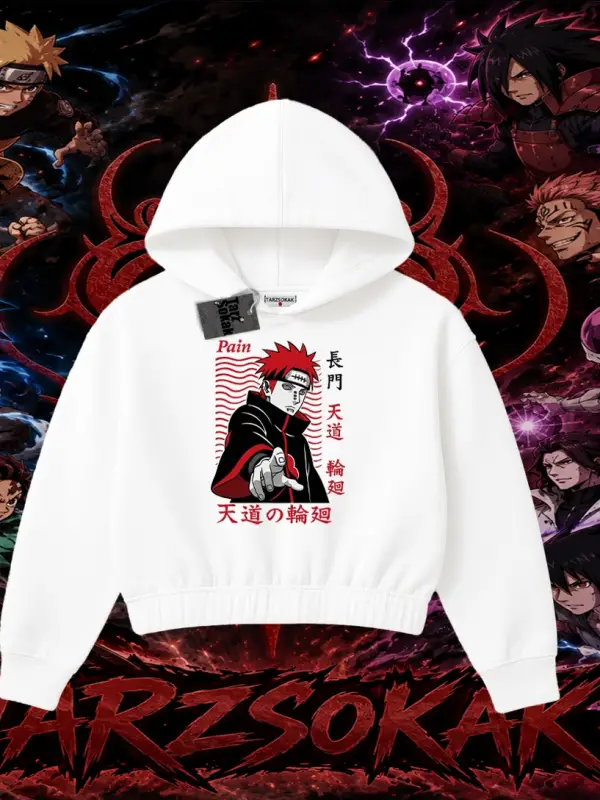 Naruto Uzumaki Premium Anime Kadın Crop Kapşonlu Sweatshirt Beyaz
