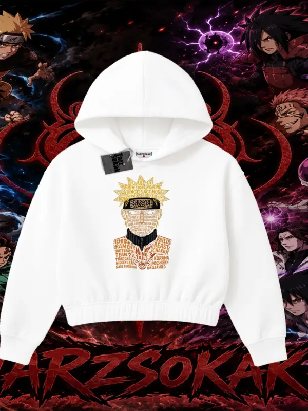 Naruto Uzumaki Premium Anime Kadın Crop Kapşonlu Sweatshirt Beyaz