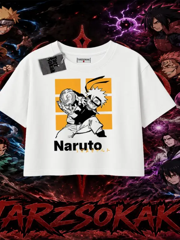 Naruto Uzumaki Premium Anime Kadın Crop Tişört Beyaz
