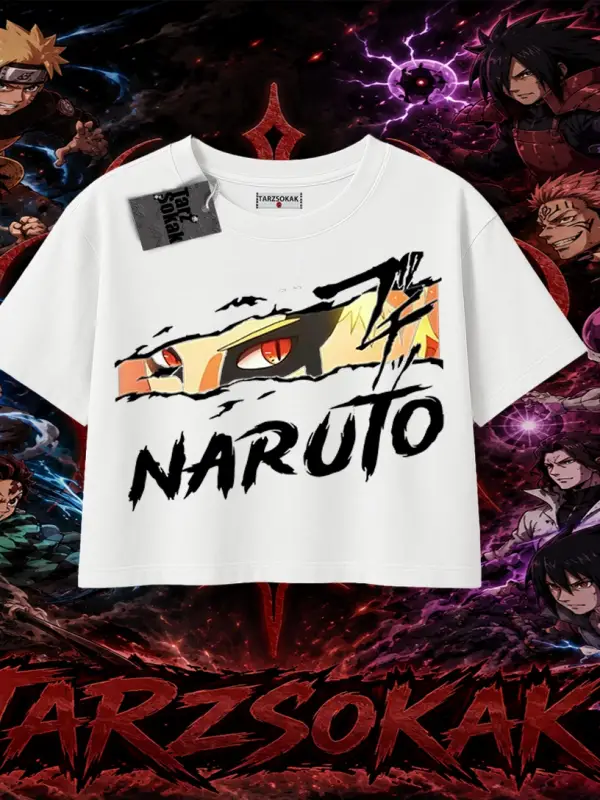 Naruto Uzumaki Premium Anime Kadın Crop Tişört Beyaz