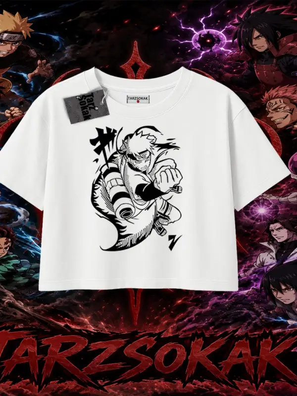 Naruto Uzumaki Premium Anime Kadın Crop Tişört Beyaz