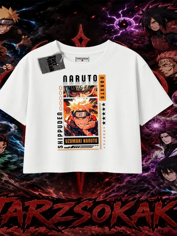 Naruto Uzumaki Premium Anime Kadın Crop Tişört Beyaz