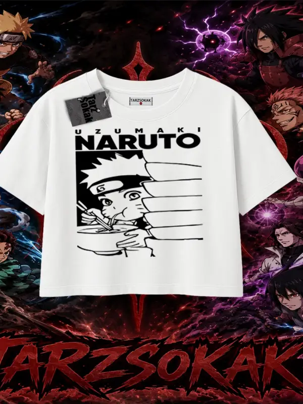 Naruto Uzumaki Premium Anime Kadın Crop Tişört Beyaz