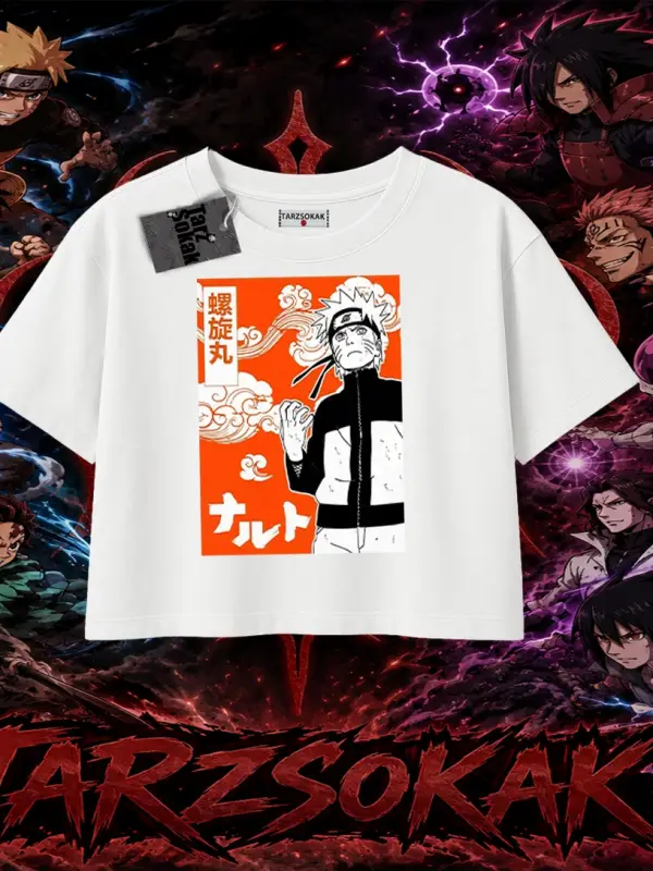 Naruto Uzumaki Premium Anime Kadın Crop Tişört Beyaz