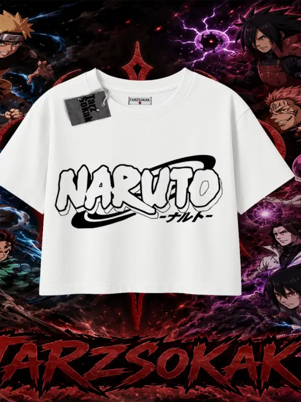 Naruto Uzumaki Premium Anime Kadın Crop Tişört Beyaz