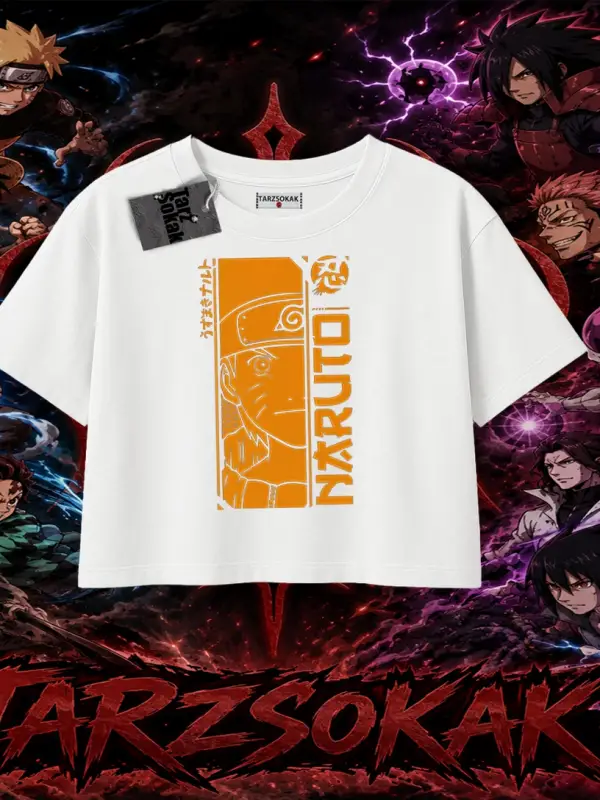 Naruto Uzumaki Premium Anime Kadın Crop Tişört Beyaz
