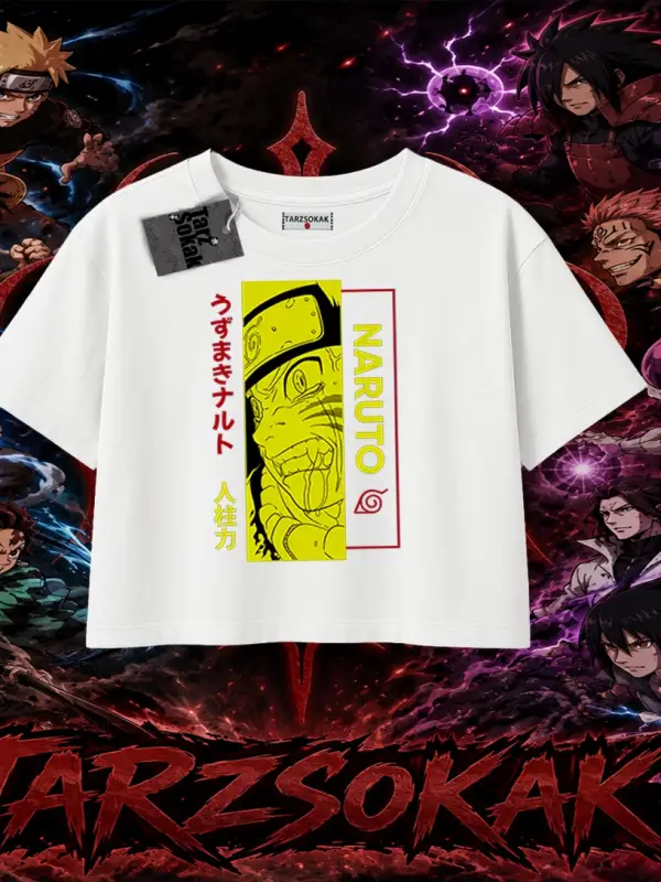 Naruto Uzumaki Premium Anime Kadın Crop Tişört Beyaz