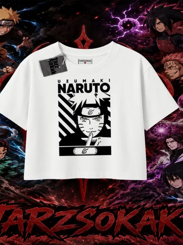Naruto Uzumaki Premium Anime Kadın Crop Tişört Beyaz