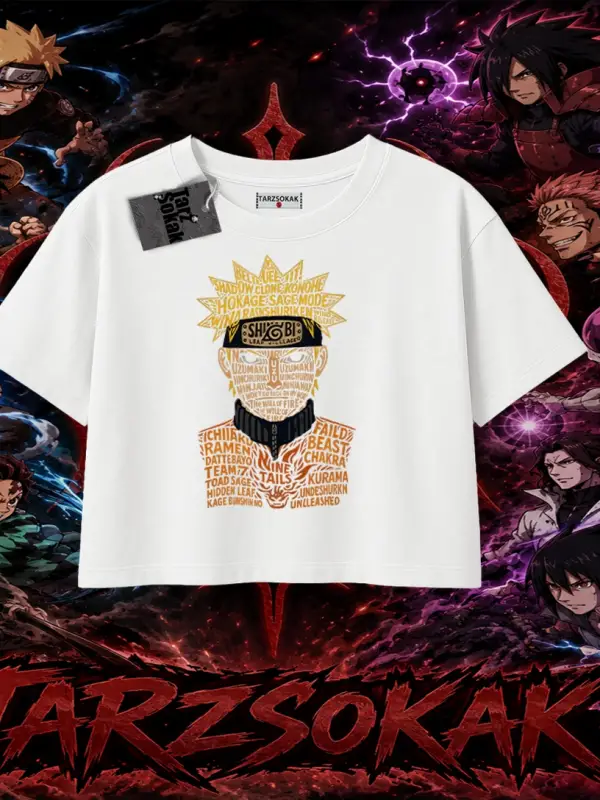 Naruto Uzumaki Premium Anime Kadın Crop Tişört Beyaz