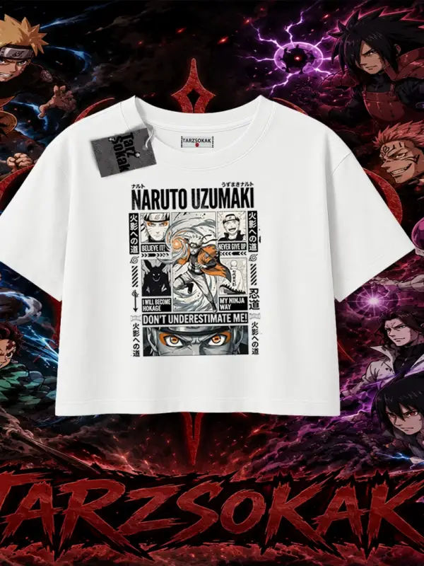 Naruto Uzumaki Premium Anime Kadın Crop Tişört Beyaz