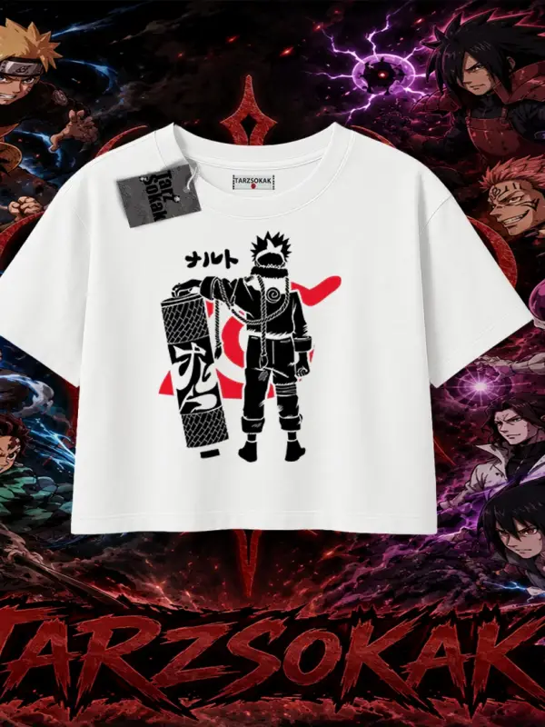 Naruto Uzumaki Premium Anime Kadın Crop Tişört Beyaz
