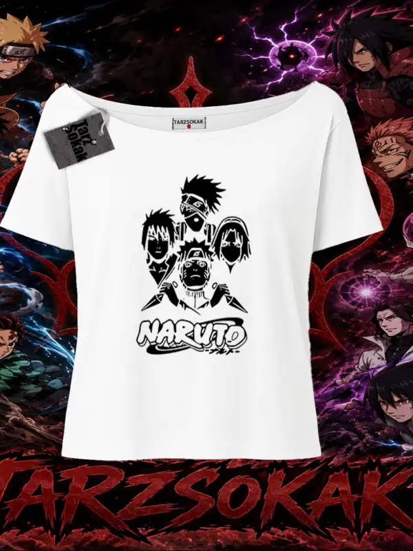 Naruto Uzumaki Premium Anime Kadın Kayık Yaka Tişört Beyaz