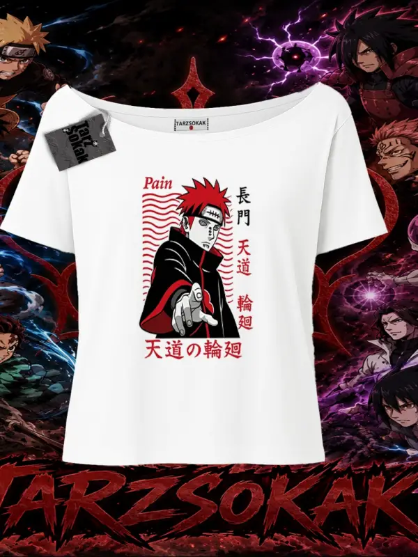 Naruto Uzumaki Premium Anime Kadın Kayık Yaka Tişört Beyaz