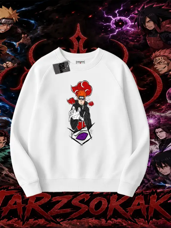 Naruto Uzumaki Premium Anime Oversize Unisex Bisiklet Yaka Sweatshirt Beyaz