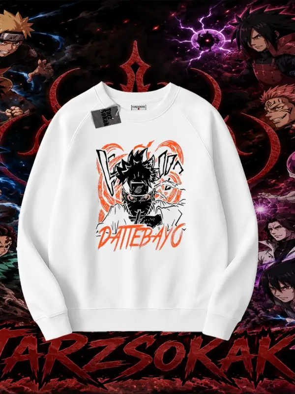 Naruto Uzumaki Premium Anime Oversize Unisex Bisiklet Yaka Sweatshirt Beyaz