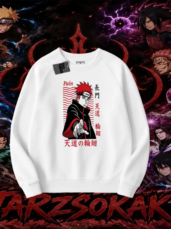 Naruto Uzumaki Premium Anime Oversize Unisex Bisiklet Yaka Sweatshirt Beyaz