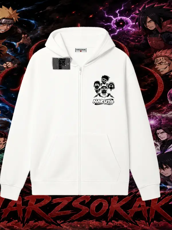 Naruto Uzumaki Premium Anime Oversize Unisex Hırka & Çeket Fermuarlı Sweatshirt Beyaz