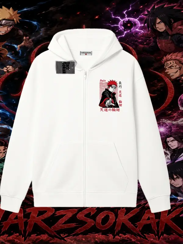 Naruto Uzumaki Premium Anime Oversize Unisex Hırka & Çeket Fermuarlı Sweatshirt Beyaz