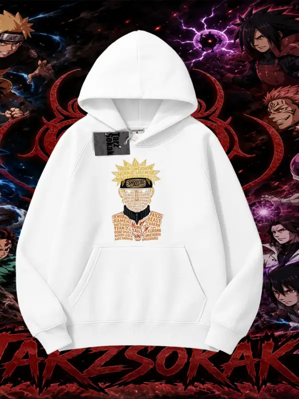 Naruto Uzumaki Premium Anime Oversize Unisex Kapşonlu Sweatshirt Beyaz