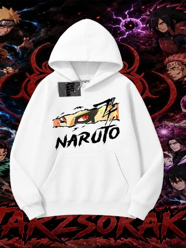 Naruto Uzumaki Premium Anime Oversize Unisex Kapşonlu Sweatshirt Beyaz