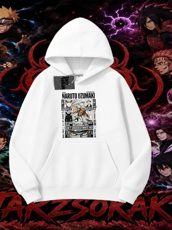 Naruto Uzumaki Premium Anime Oversize Unisex Kapşonlu Sweatshirt Beyaz