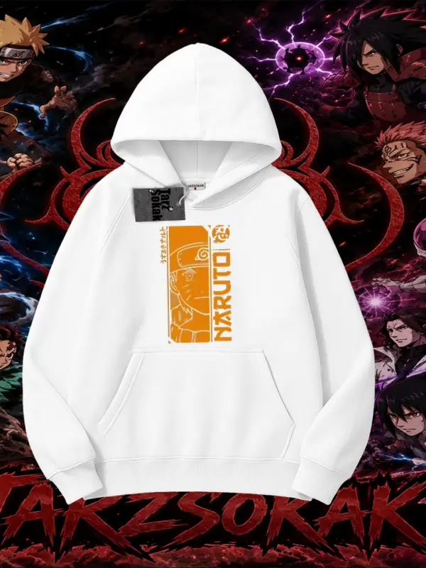Naruto Uzumaki Premium Anime Oversize Unisex Kapşonlu Sweatshirt Beyaz