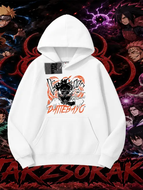 Naruto Uzumaki Premium Anime Oversize Unisex Kapşonlu Sweatshirt Beyaz