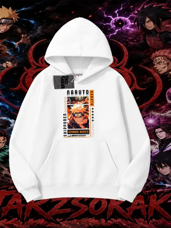 Naruto Uzumaki Premium Anime Oversize Unisex Kapşonlu Sweatshirt Beyaz