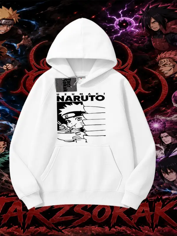 Naruto Uzumaki Premium Anime Oversize Unisex Kapşonlu Sweatshirt Beyaz