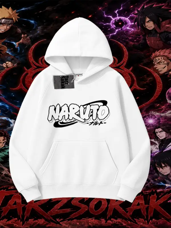 Naruto Uzumaki Premium Anime Oversize Unisex Kapşonlu Sweatshirt Beyaz