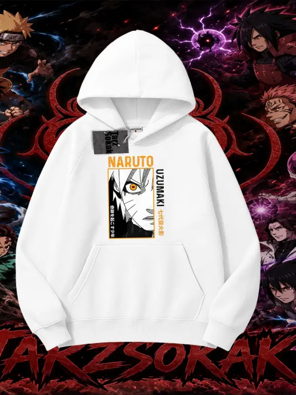 Naruto Uzumaki Premium Anime Oversize Unisex Kapşonlu Sweatshirt Beyaz