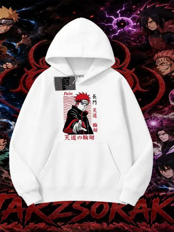 Naruto Uzumaki Premium Anime Oversize Unisex Kapşonlu Sweatshirt Beyaz