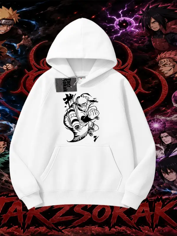 Naruto Uzumaki Premium Anime Oversize Unisex Kapşonlu Sweatshirt Beyaz