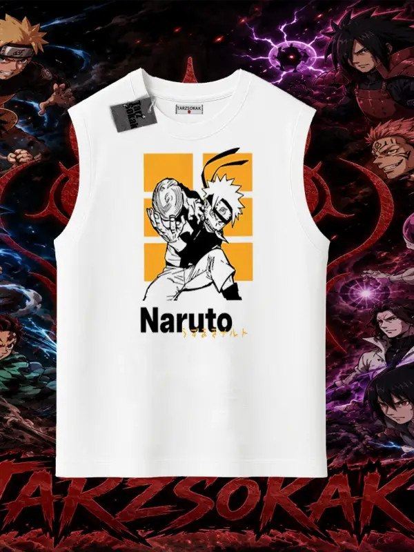 Naruto Uzumaki Premium Anime Oversize Unisex Kolsuz Tişört Beyaz