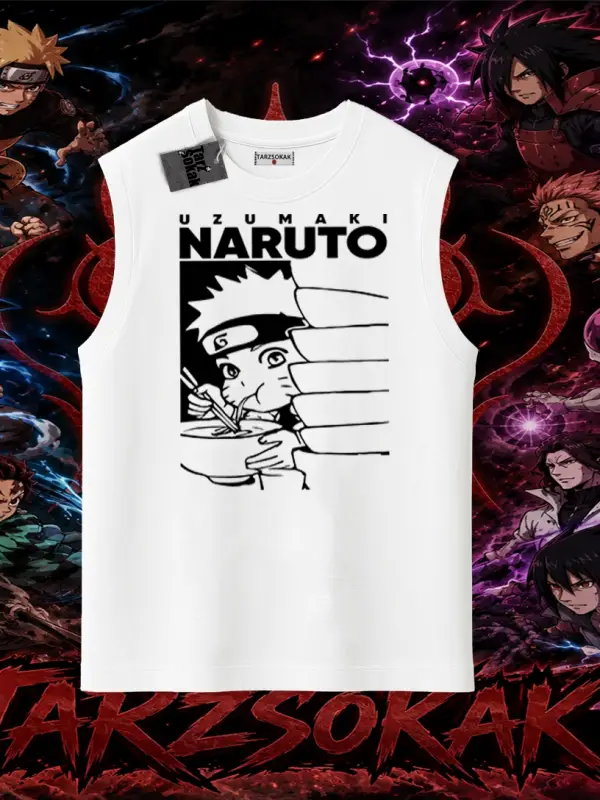 Naruto Uzumaki Premium Anime Oversize Unisex Kolsuz Tişört Beyaz