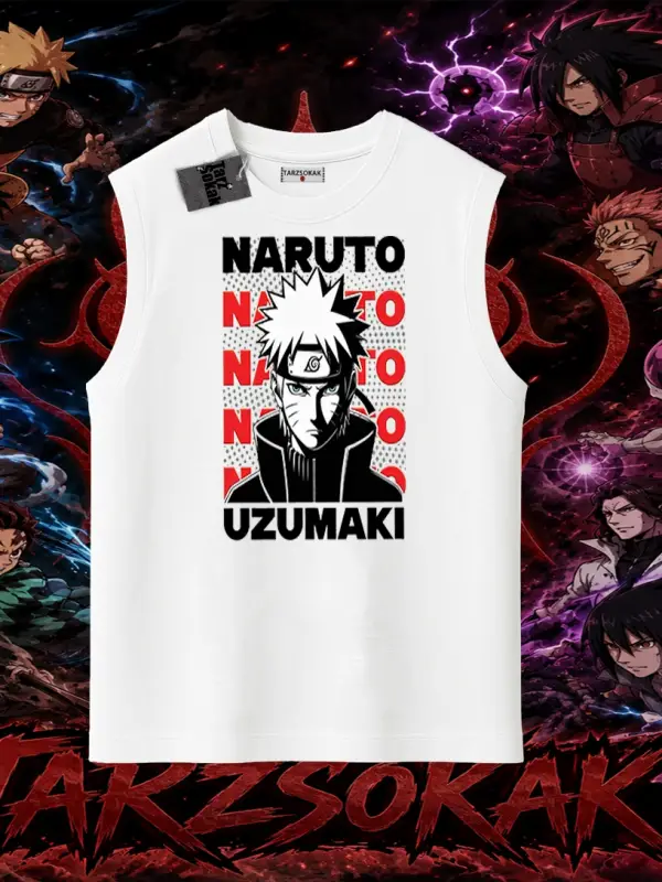 Naruto Uzumaki Premium Anime Oversize Unisex Kolsuz Tişört Beyaz