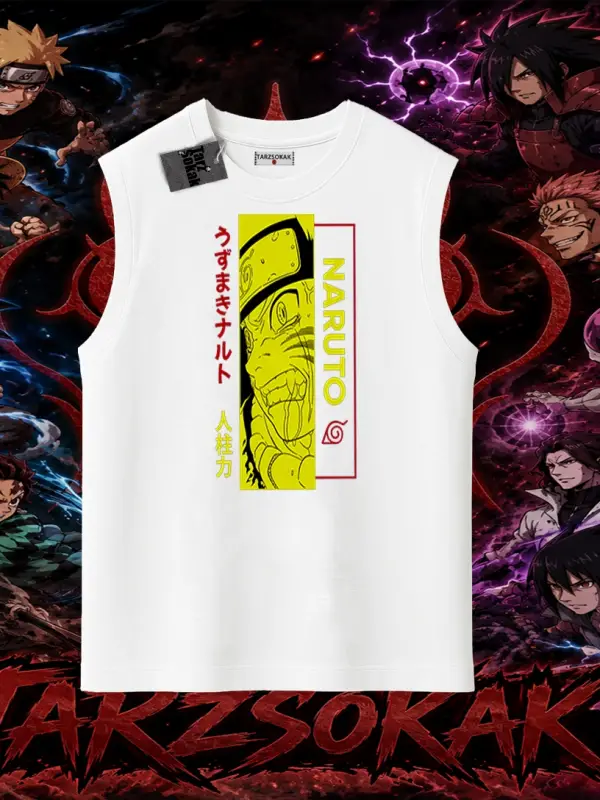 Naruto Uzumaki Premium Anime Oversize Unisex Kolsuz Tişört Beyaz