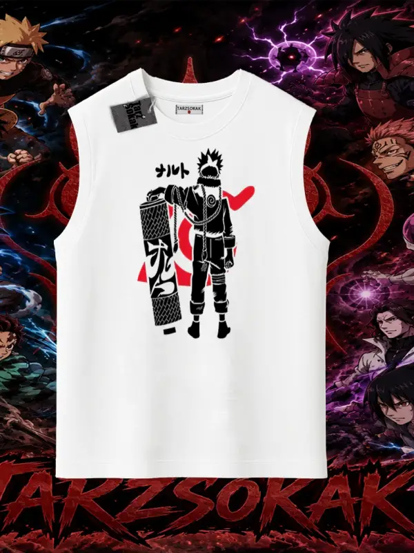 Naruto Uzumaki Premium Anime Oversize Unisex Kolsuz Tişört Beyaz