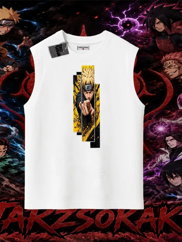 Naruto Uzumaki Premium Anime Oversize Unisex Kolsuz Tişört Beyaz