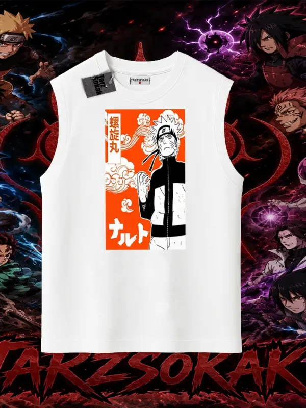 Naruto Uzumaki Premium Anime Oversize Unisex Kolsuz Tişört Beyaz