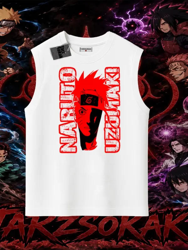 Naruto Uzumaki Premium Anime Oversize Unisex Kolsuz Tişört Beyaz