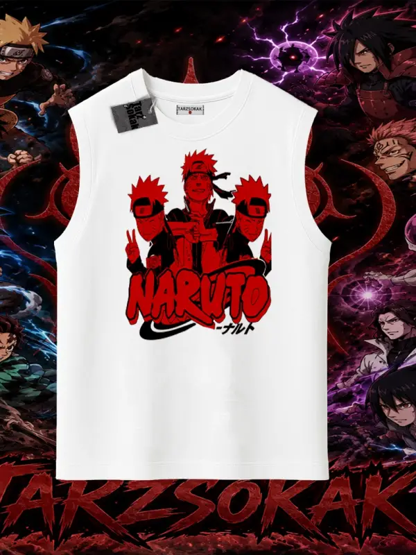 Naruto Uzumaki Premium Anime Oversize Unisex Kolsuz Tişört Beyaz