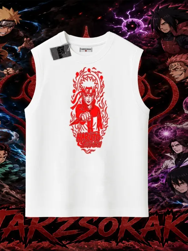 Naruto Uzumaki Premium Anime Oversize Unisex Kolsuz Tişört Beyaz
