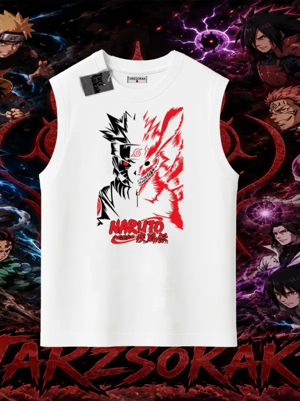 Naruto Uzumaki Premium Anime Oversize Unisex Kolsuz Tişört Beyaz