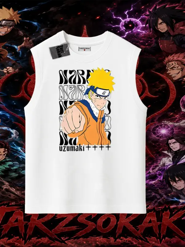 Naruto Uzumaki Premium Anime Oversize Unisex Kolsuz Tişört Beyaz