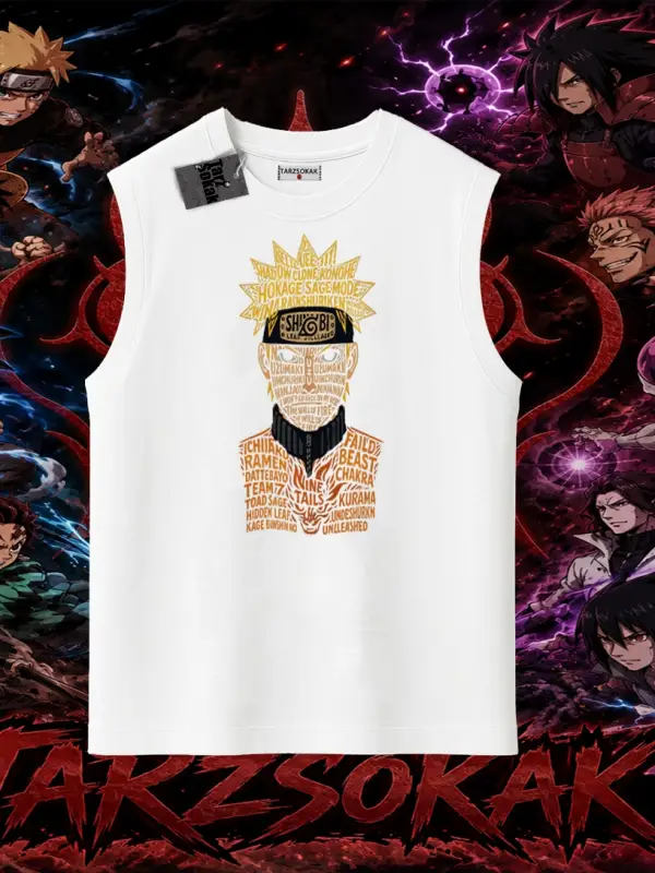 Naruto Uzumaki Premium Anime Oversize Unisex Kolsuz Tişört Beyaz