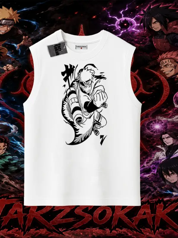 Naruto Uzumaki Premium Anime Oversize Unisex Kolsuz Tişört Beyaz